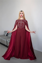 Embellished Jumpsuit with Flowing Cape – ODD-RUBY