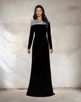 ODD-Black column dress with silver structured collar-Sonah