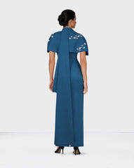 Blue column dress with beaded Capelet - ODD-SURIYA