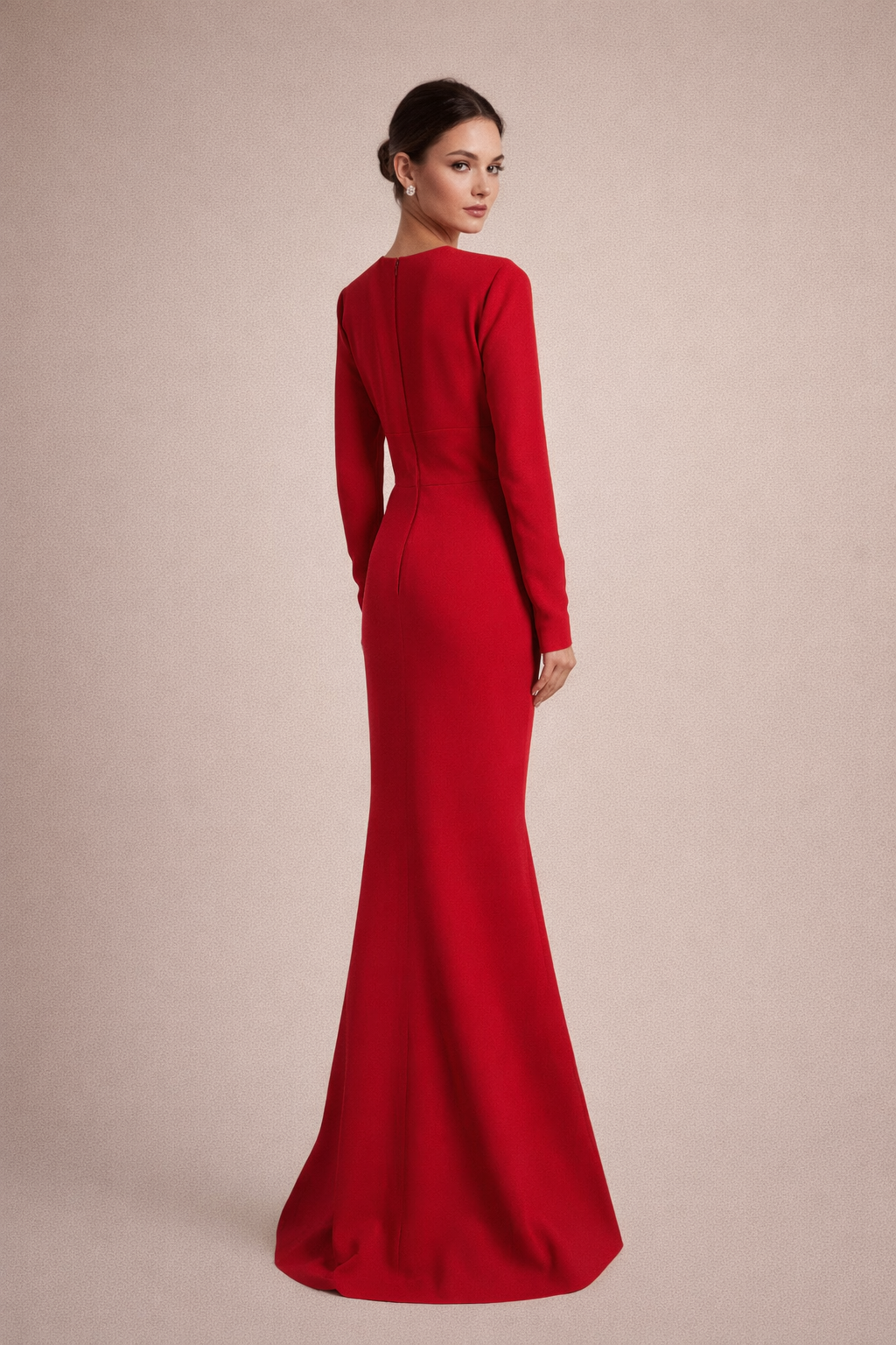 long sleeve V-neck gown with double bow detail – ODD- WALID