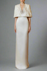 Sleeveless column dress with embellished cropped cape -ODD- NOVA