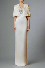 Sleeveless column dress with embellished cropped cape -ODD- NOVA