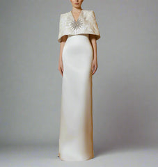 Sleeveless column dress with embellished cropped cape -ODD- NOVA