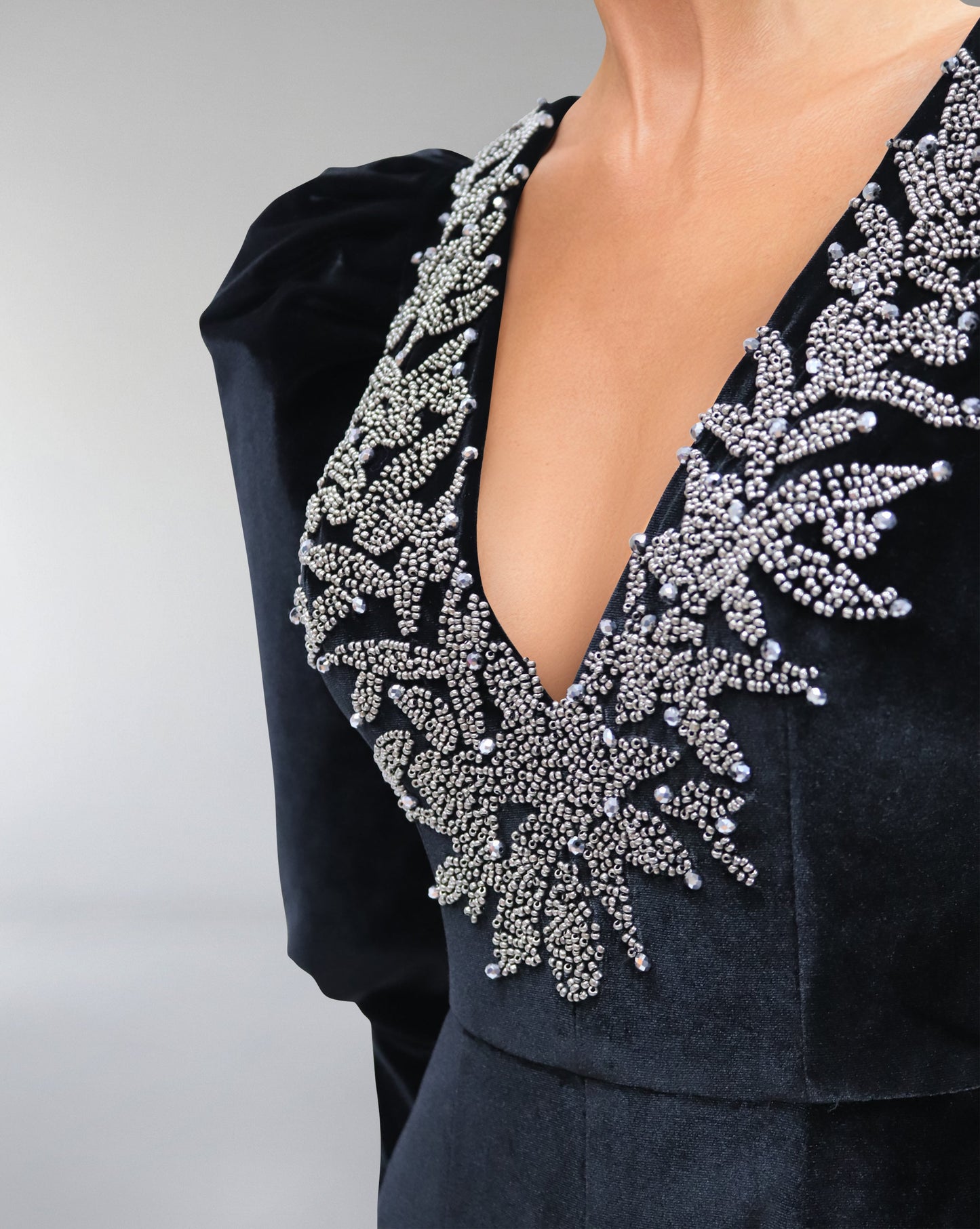 ODD-Beaded velvet Jumpsuit with V neckline-Merry