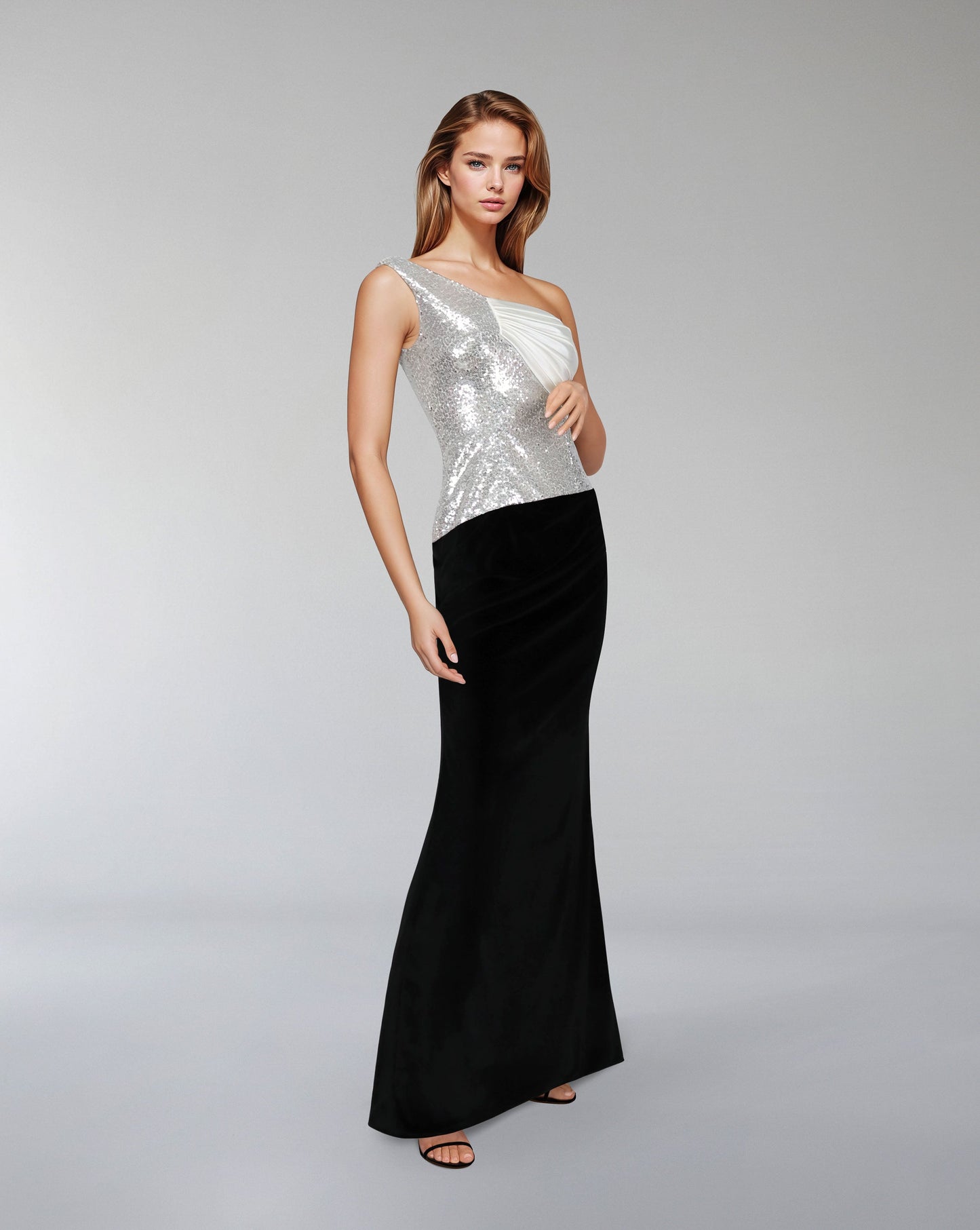 ODD-Asymmetrical sequined dress with velvet skirt - ROMAL