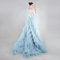 one-shoulder ruffled tulle ball gown – ODD- Zarlish