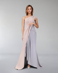 Bicolour asymmetrical draped dress-ODD-Loretta