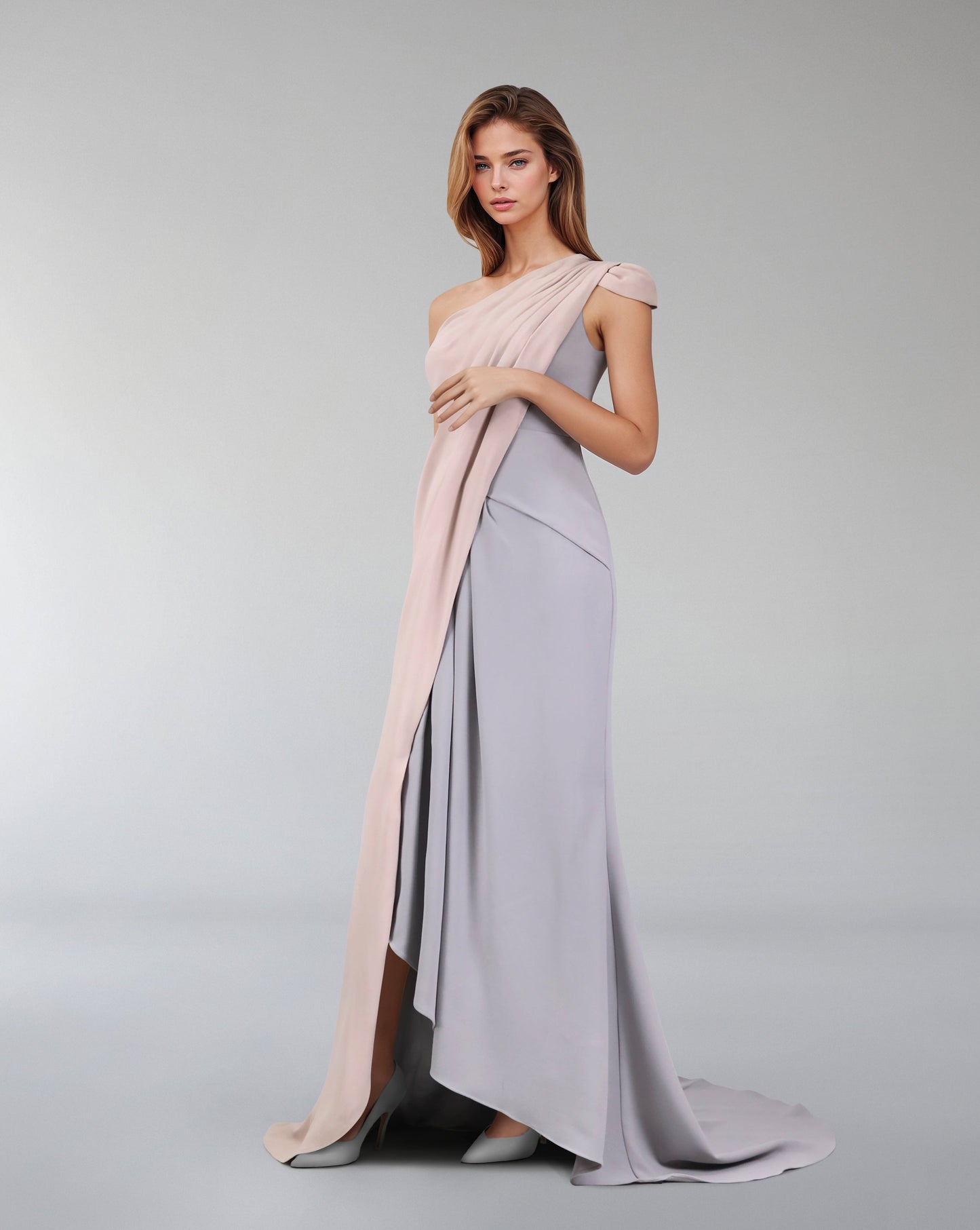 Bicolour asymmetrical draped dress-ODD-Loretta