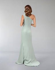 Green mint draped dress with shoulder off-ODD-Zumorrod