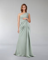 Green mint draped dress with shoulder off-ODD-Zumorrod