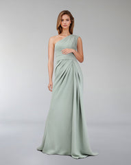 Green mint draped dress with shoulder off-ODD-Zumorrod