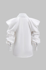 Satin Button Tie Long-Sleeve Shirt With Tie