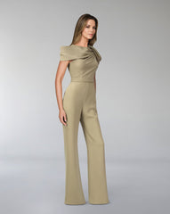 Draped neckline jumpsuit with waistband-ODD-Balsar