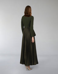 Asymmetrical pleated dress with waistband ruffle-ODD-Tetty