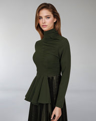 Asymmetrical pleated dress with waistband ruffle-ODD-Tetty