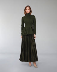 Asymmetrical pleated dress with waistband ruffle-ODD-Tetty