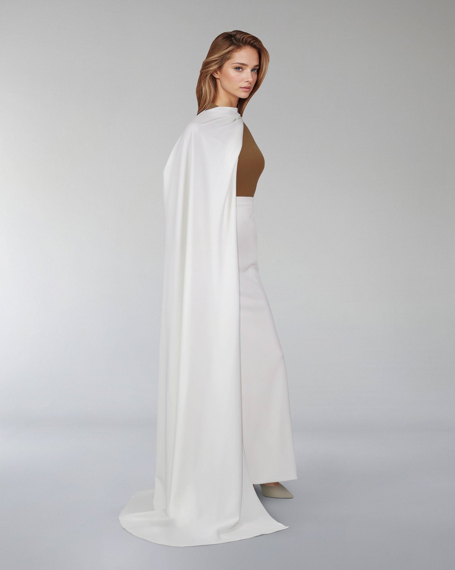 Sleeveless column dress with detachable side cape - ODD-ALINA