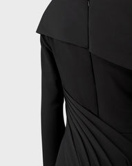 Long sleeved dress with asymmetrical shoulder and 3D flowers - ODD-Lonim