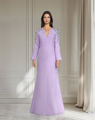 فستان كتف مطرز بالترتر وأكمام طويلة - ODD-Sukhjot