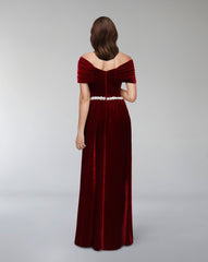 Draped velvet dress with waist embellishment - ODD-ODETTE