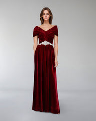 Draped velvet dress with waist embellishment - ODD-ODETTE