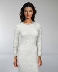 Long-Sleeve Beaded Column Dress - ODD-CELESTE