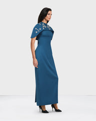 Blue column dress with beaded Capelet - ODD-SURIYA