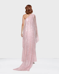 Off Shoulder pink dress with sequined cape - ODD-Nardin