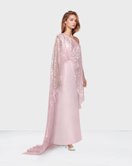 Off Shoulder pink dress with sequined cape - ODD-Nardin