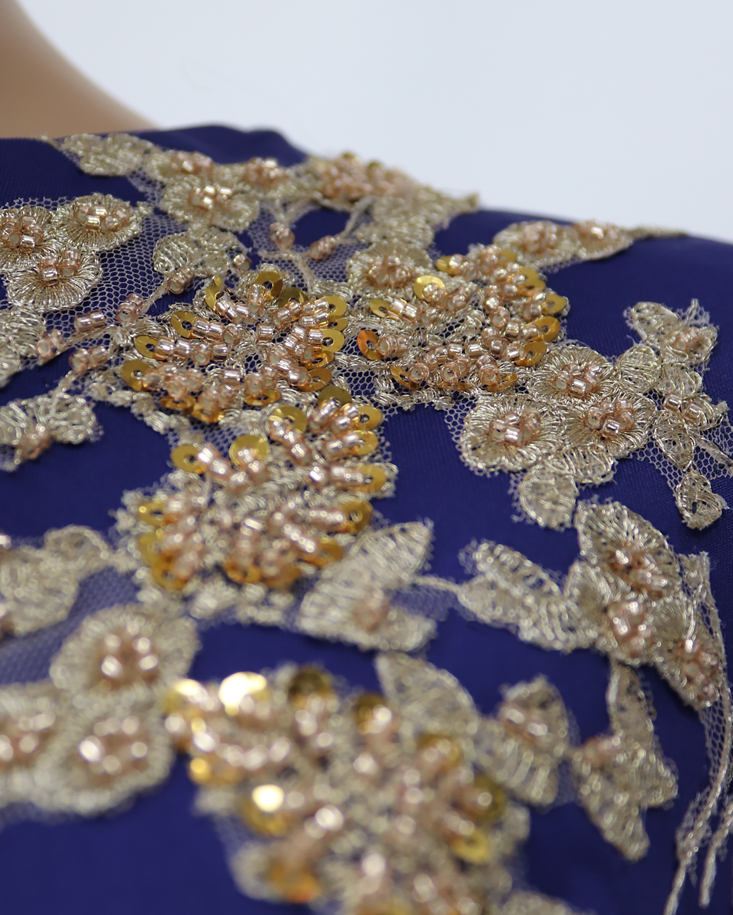 ODD-Blue Floor-Length Dress with see through sequined sleeves-Areejh