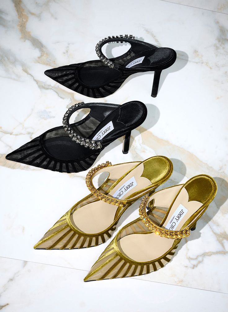 gold velvet slingback heels with crystal embellished strap – ODD- AMAALI