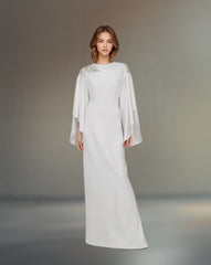 ODD - White column dress with ruffled sleeves and sequined shoulders