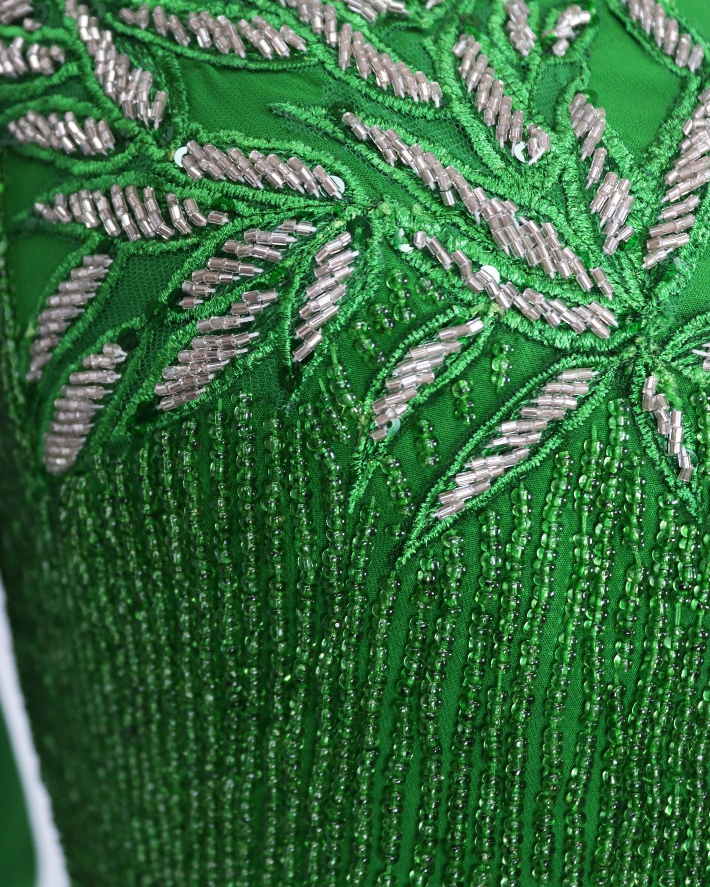 ODD-Beaded column dress with puffed sleeves and side slit