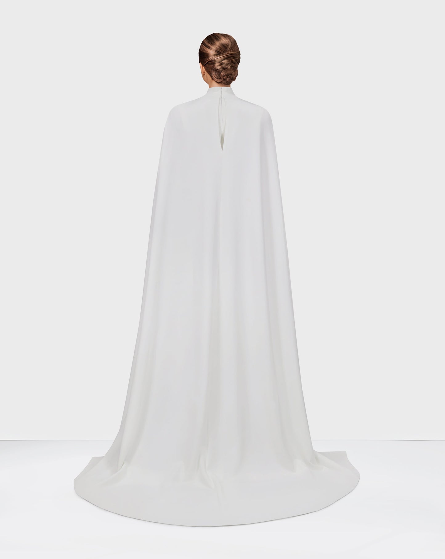 ODD-White pleated dress with neckline and cape