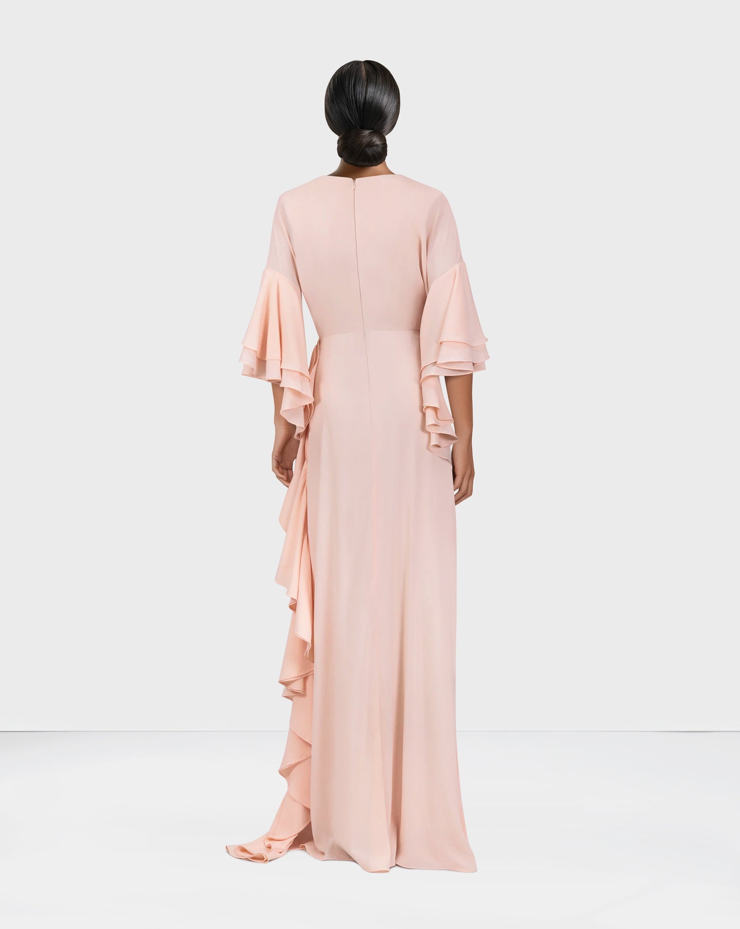 ODD-Ruffle column dress with V neckline