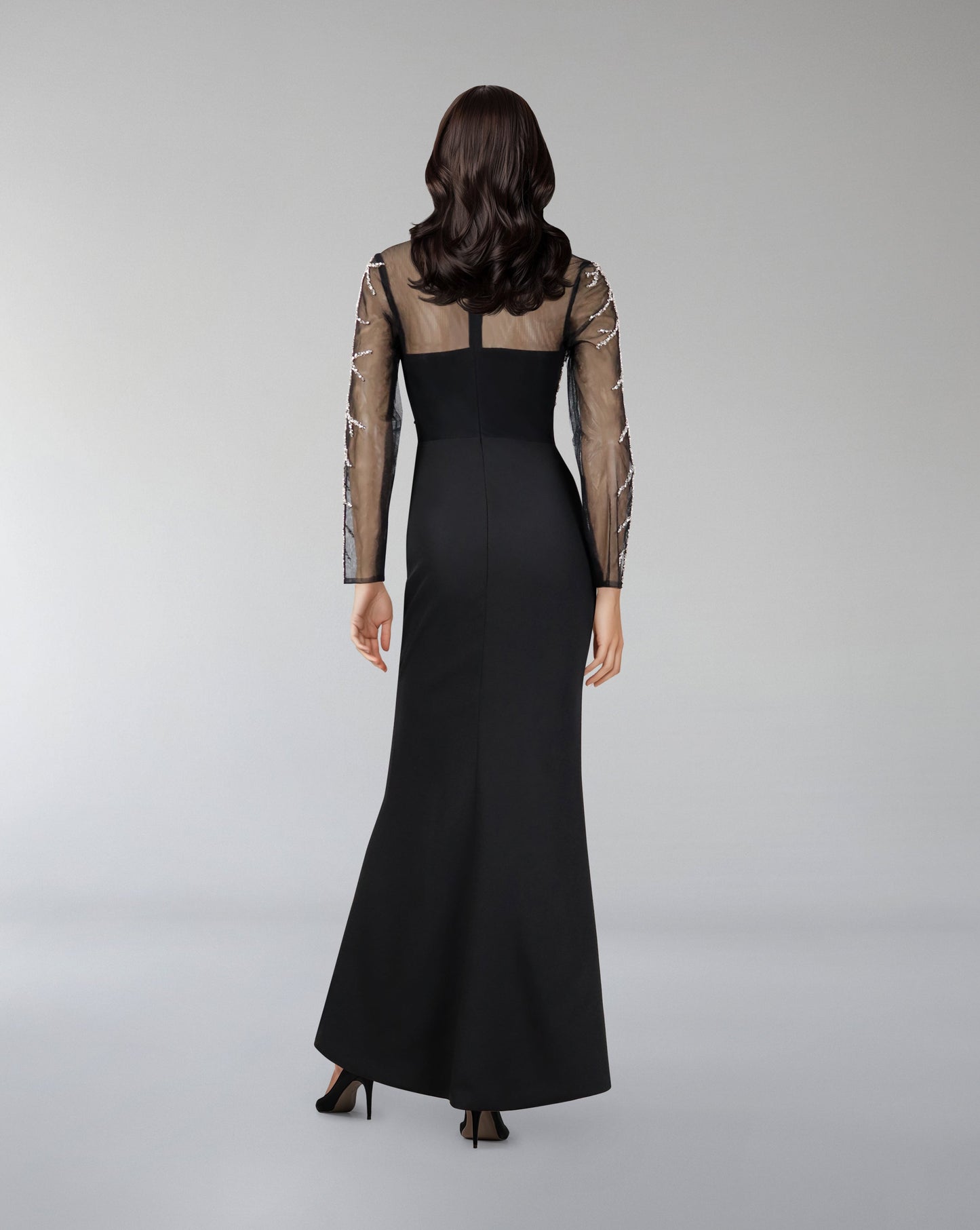 ODD-Beaded column dress with see-through top-Rumer