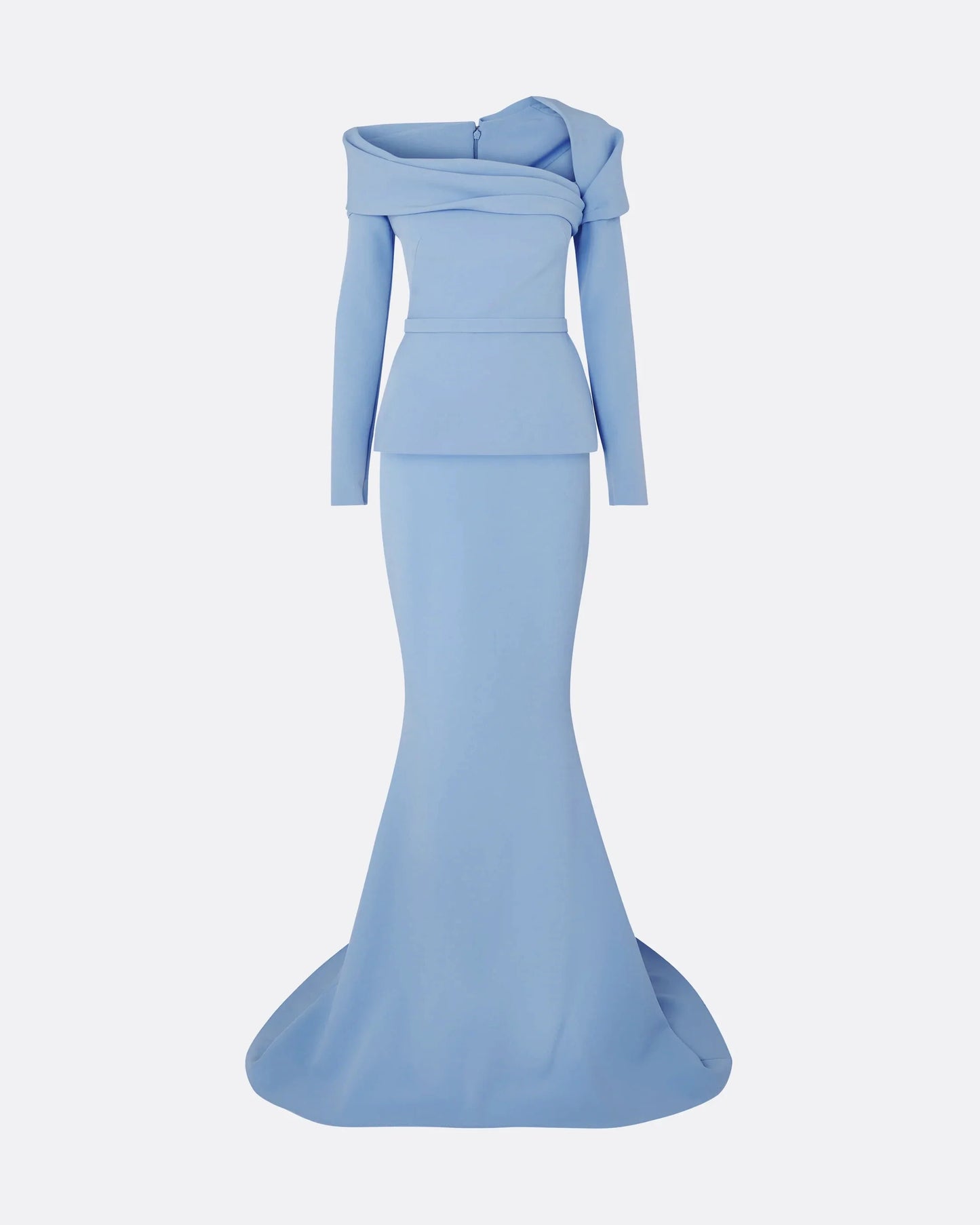 off-shoulder draped gown with peplum waist – ODD- SERENL