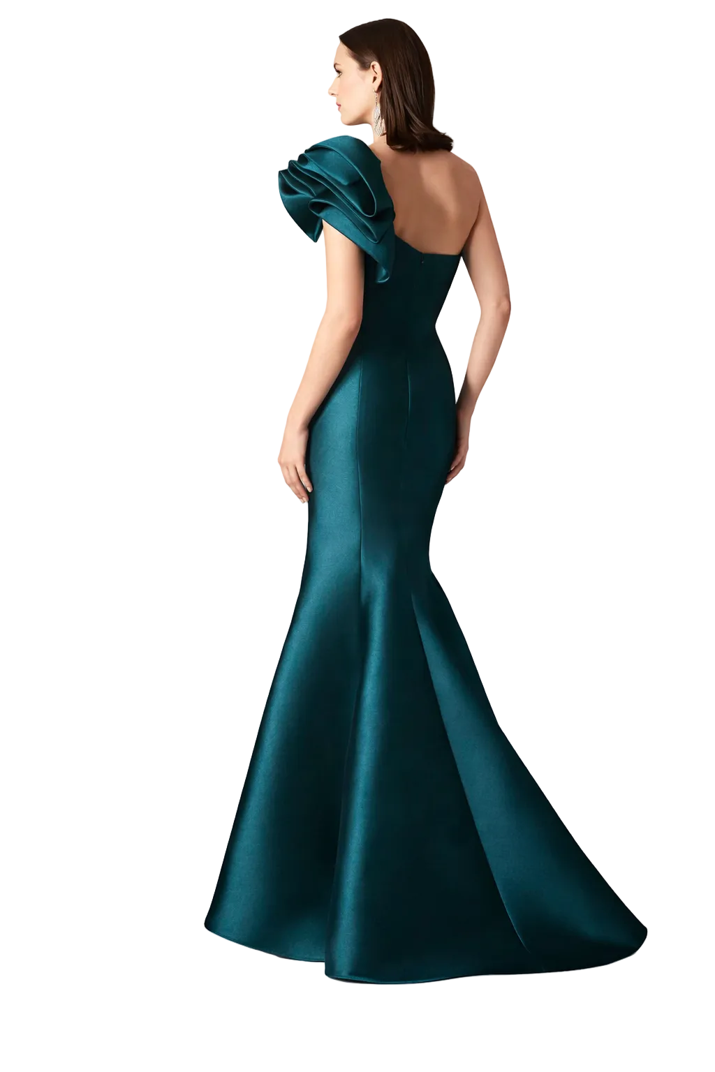 one-shoulder satin mermaid dress with sculpted floral detail – ODD- EMEOM