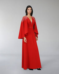 Beaded shoulders dress with cape sleeves _ ODD-CARMAH