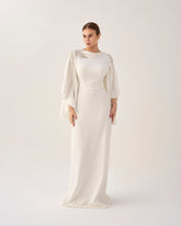ODD - White column dress with ruffled sleeves and sequined shoulders