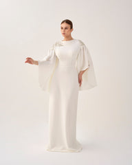 ODD - White column dress with ruffled sleeves and sequined shoulders