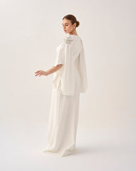 ODD - White column dress with ruffled sleeves and sequined shoulders