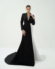 Tuxedo-Inspired Gown with Contrasting Train – ODD-Hasniya