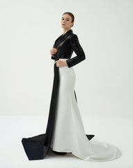 Tuxedo-Inspired Gown with Contrasting Train – ODD-Hasniya