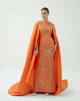Embellished Column Dress with Dramatic Cape – ODD-SOLAR