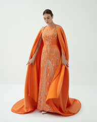 Embellished Column Dress with Dramatic Cape – ODD-SOLAR