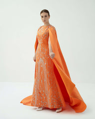 Embellished Column Dress with Dramatic Cape – ODD-SOLAR