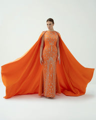 Embellished Column Dress with Dramatic Cape – ODD-SOLAR