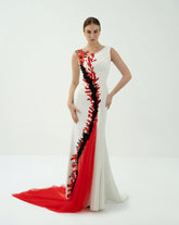 Asymmetric Embellished Gown with Tulle Train -ODD-Teresa