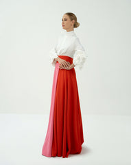 Bicolour skirt with ruffle sleeve shirt - ODD-LEILANY